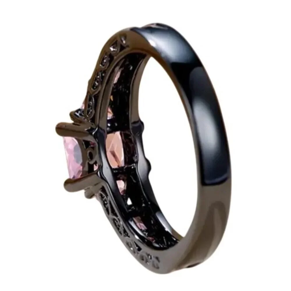 Pink Sapphire Gunmetal Black Engagement Wedding Ring In Rhodium black plating